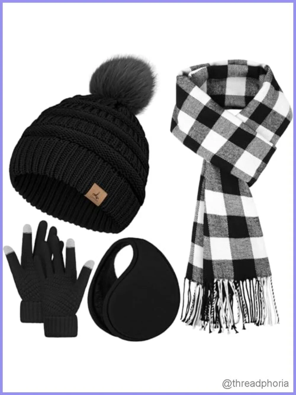 4-Piece Winter Hat Scarf Gloves and Ear Warmer Set for Women